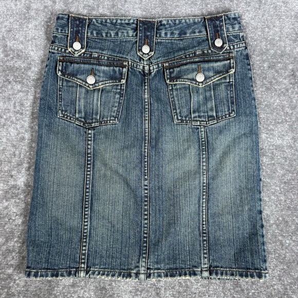 Vintage Y2K Armani Exchange Denim Skirt Women's 4 Blue Button Front Pocket Flaps - Picture 2 of 6